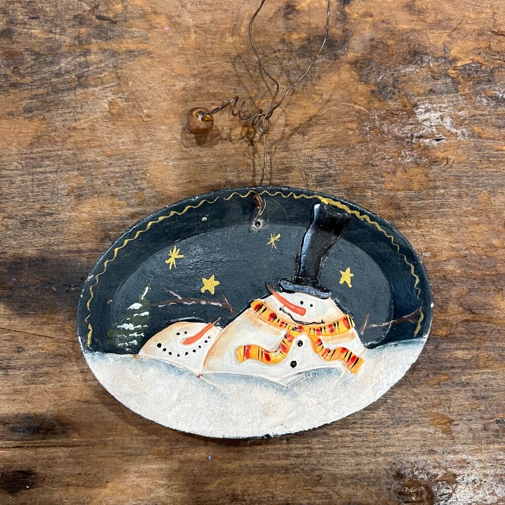 Tii Collections Mini Resin Snowman Plate Ornament Primitive Country